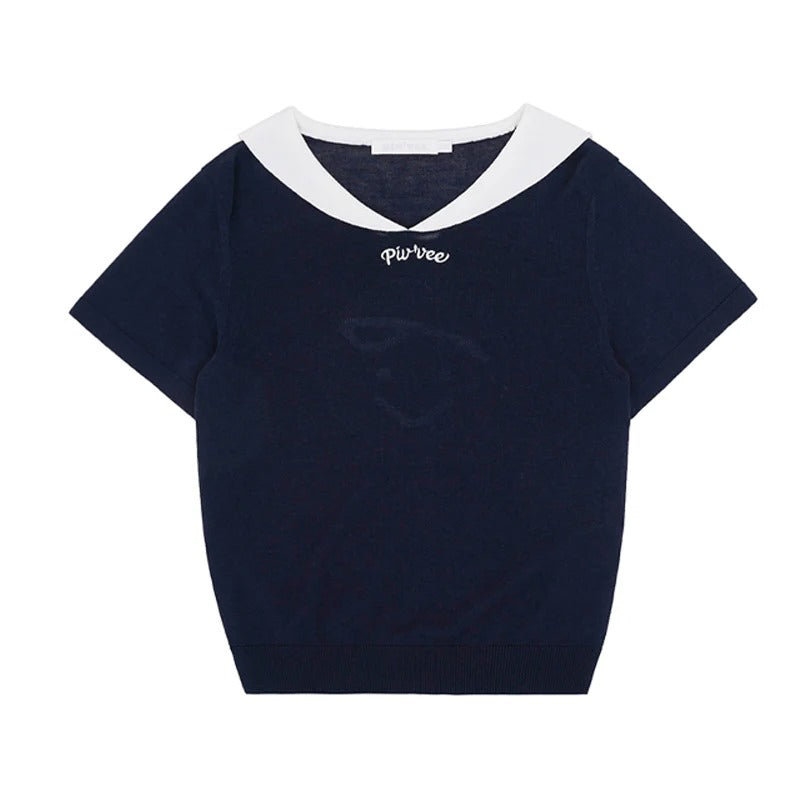 piv'vee sailor short sleeve knit top - black