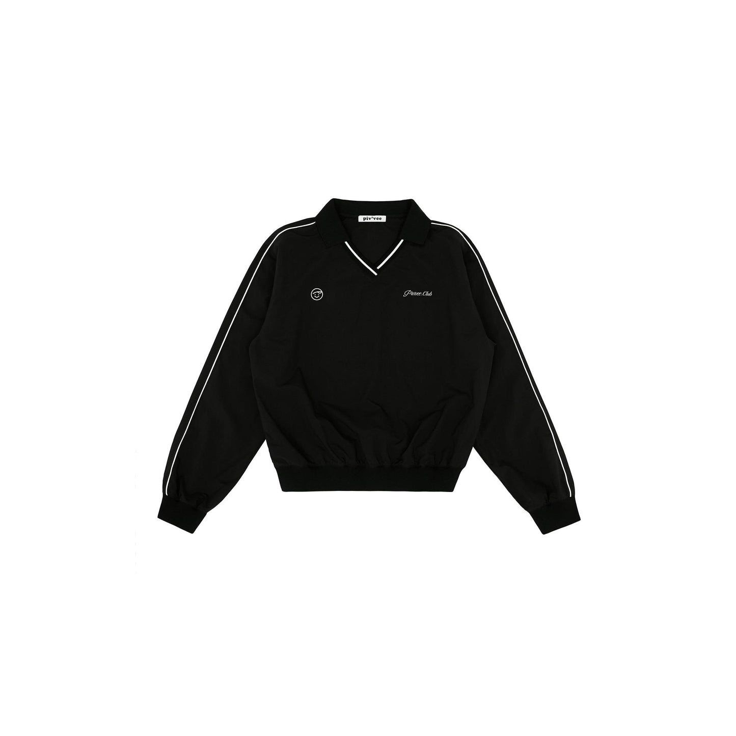piv'vee club piste top in black with a relaxed fit and contrasting white detailing