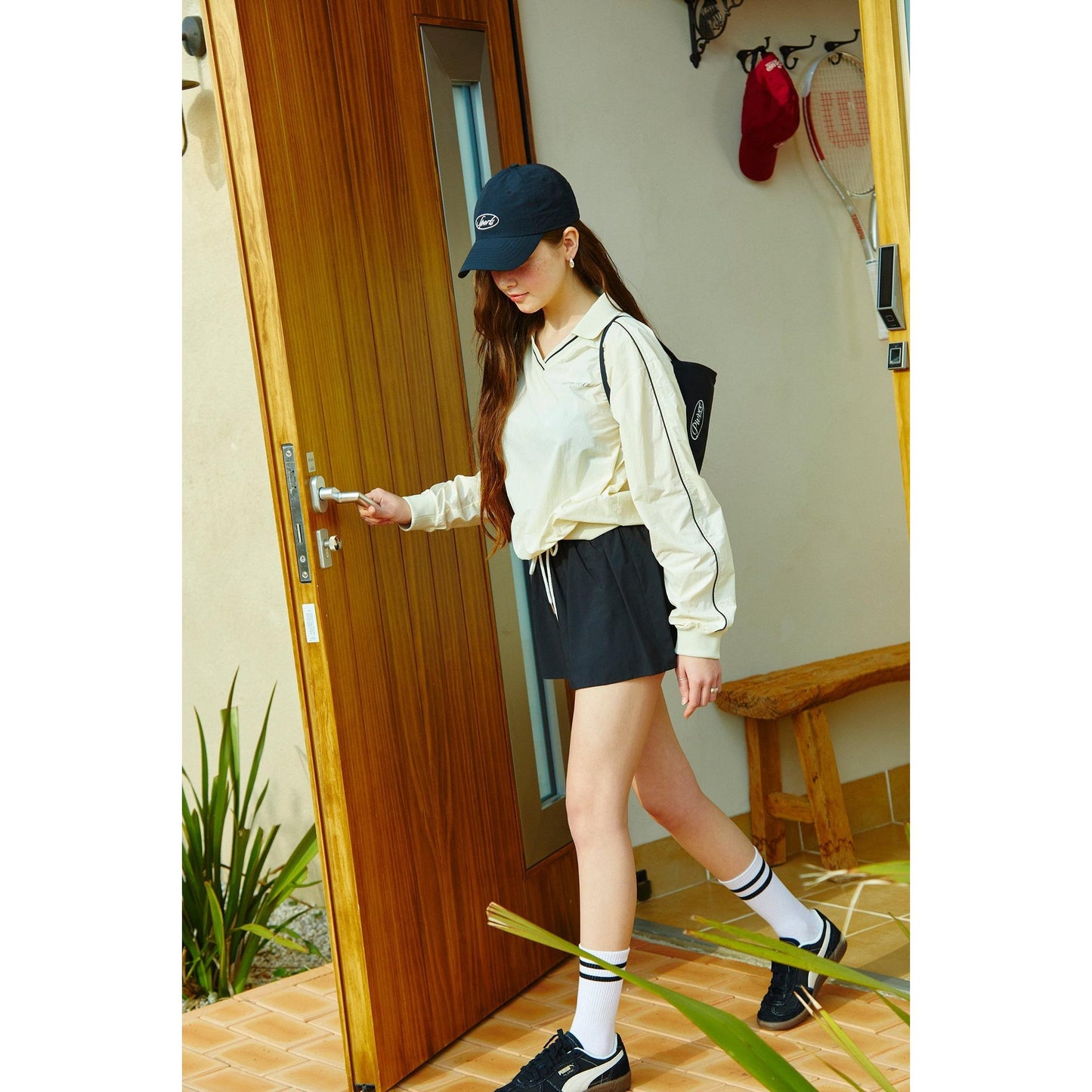piv'vee club piste top in beige with long sleeves for casual outdoor style