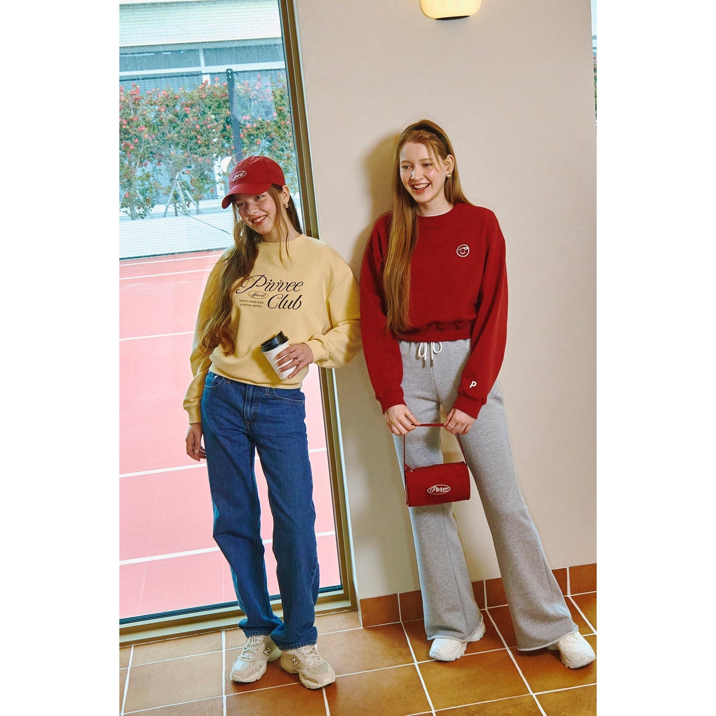 piv'vee women's sweatshirts in yellow and red with casual jeans and sweatpants