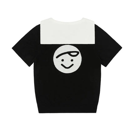 Piv'vee Sailor Short Sleeve Knit Top - Black