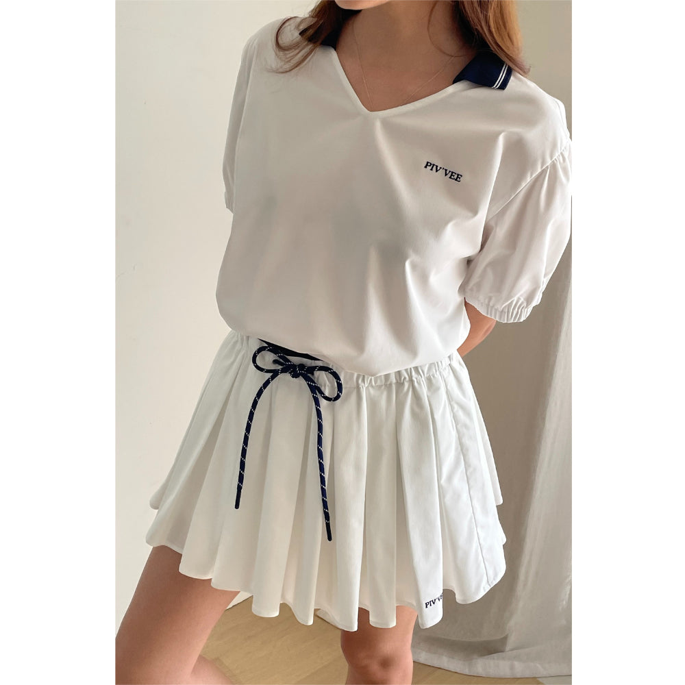 piv'vee two tone banding pleated skirt