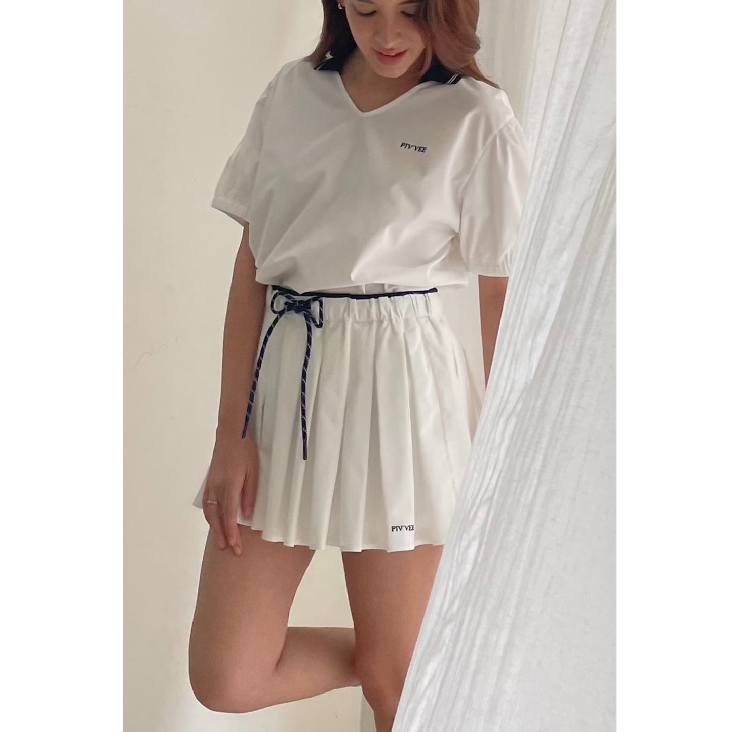 piv'vee two tone banding pleated skirt