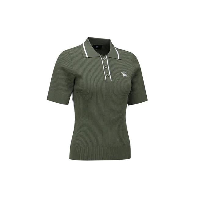Anew-ANEW Golf Women's SM Stripe Texture Short Sleeve Sweater - Light Khaki-XS-The Golf Season Shop | One Stop for Your Golf Shopping!