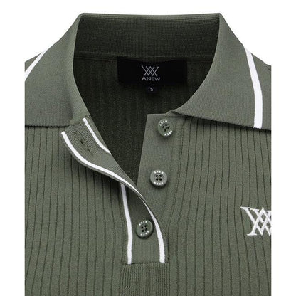 Anew-ANEW Golf Women's SM Stripe Texture Short Sleeve Sweater - Light Khaki-XS-The Golf Season Shop | One Stop for Your Golf Shopping!