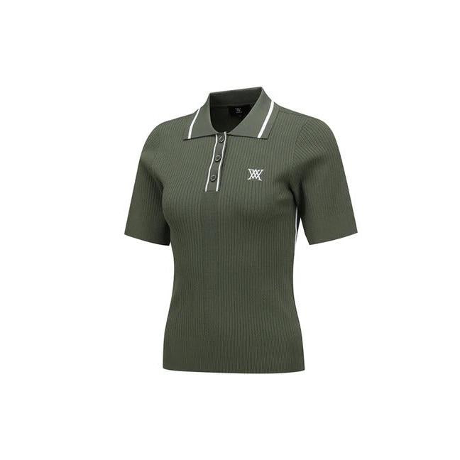 Anew-ANEW Golf Women's SM Stripe Texture Short Sleeve Sweater - Light Khaki-XS-The Golf Season Shop | One Stop for Your Golf Shopping!