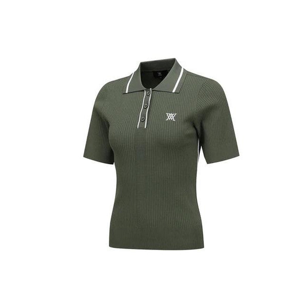 Anew-ANEW Golf Women's SM Stripe Texture Short Sleeve Sweater - Light Khaki-XS-The Golf Season Shop | One Stop for Your Golf Shopping!