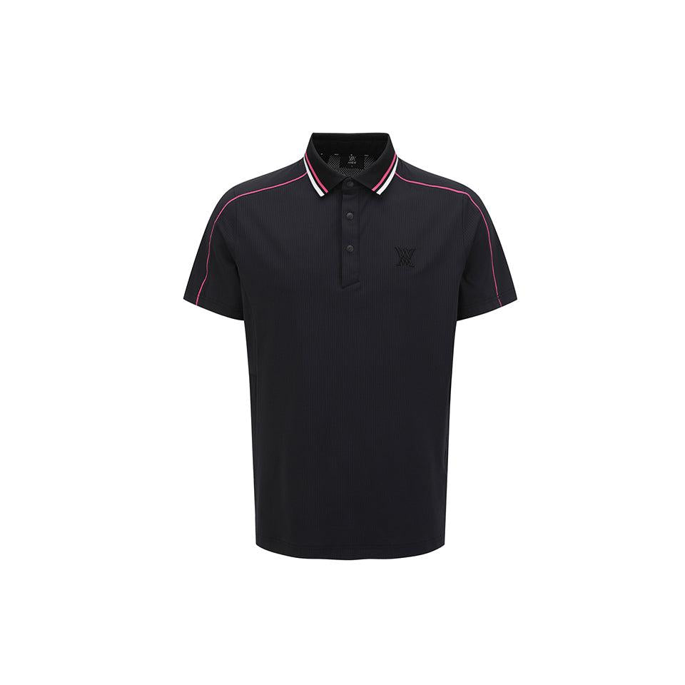anew men's sm knit collar short t-shirt - black