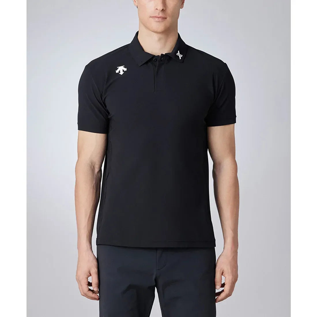 descente-descente golf xander tour men's euro jersey boarder shirt-black-m-the golf season shop | one stop for your golf shopping!