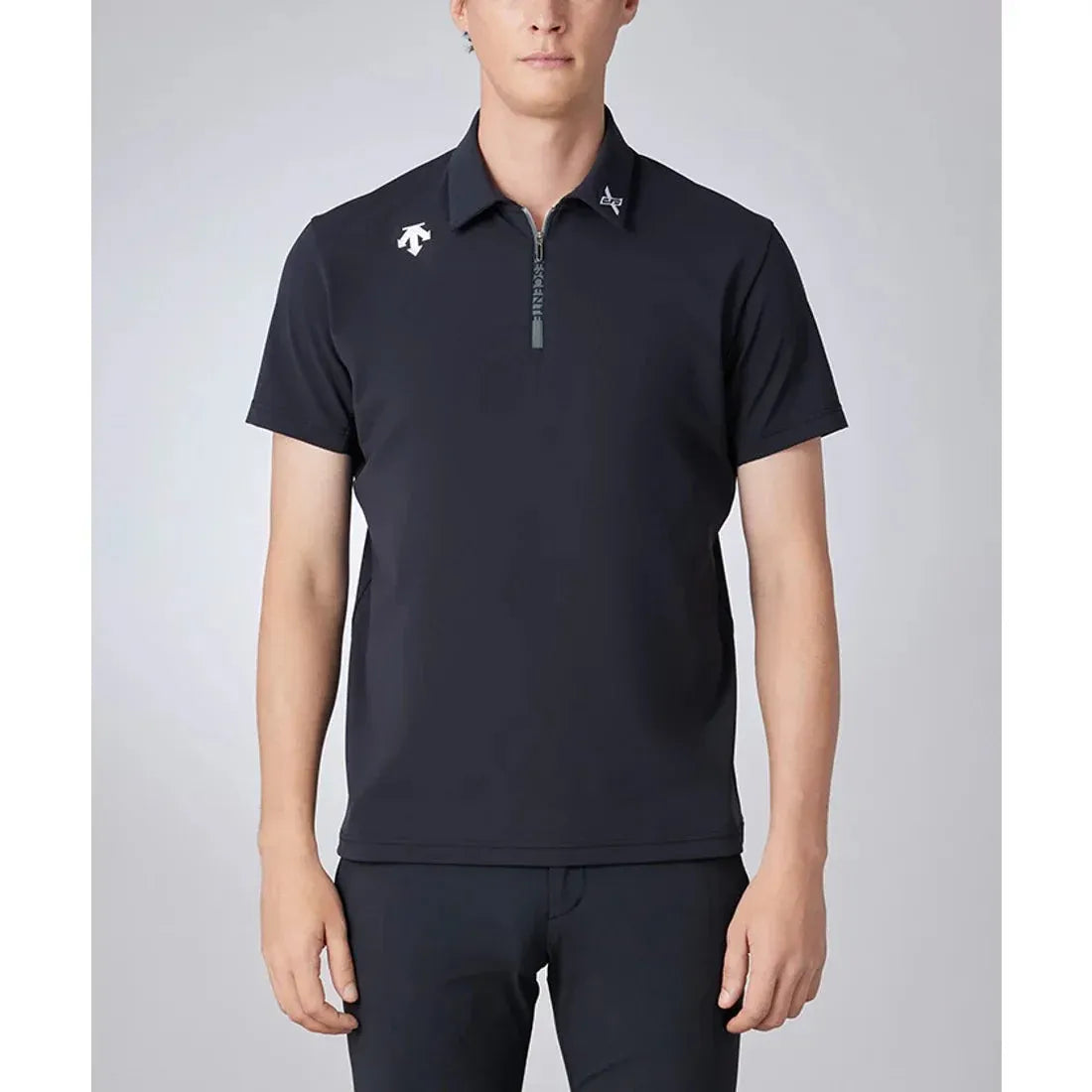 descente-descente golf xander tour men's flex smooth shirt-black-s-the golf season shop | one stop for your golf shopping!