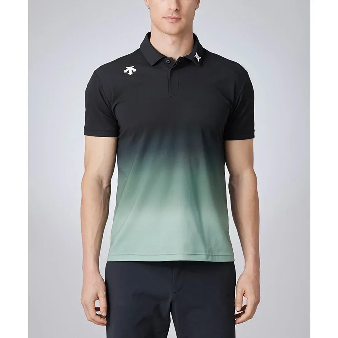 descente-descente golf xander tour men's solotex pique print shirt-black-m-the golf season shop | one stop for your golf shopping!