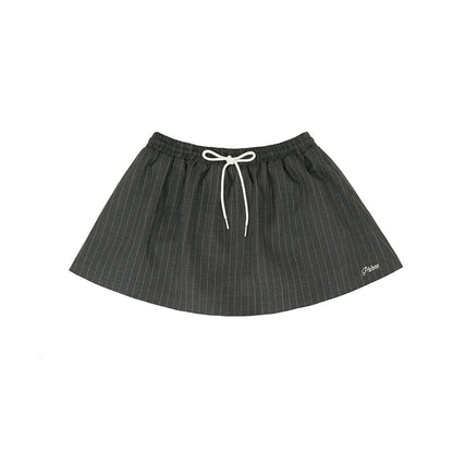 Piv'vee Pinstripe Drawstring Mini Skirt