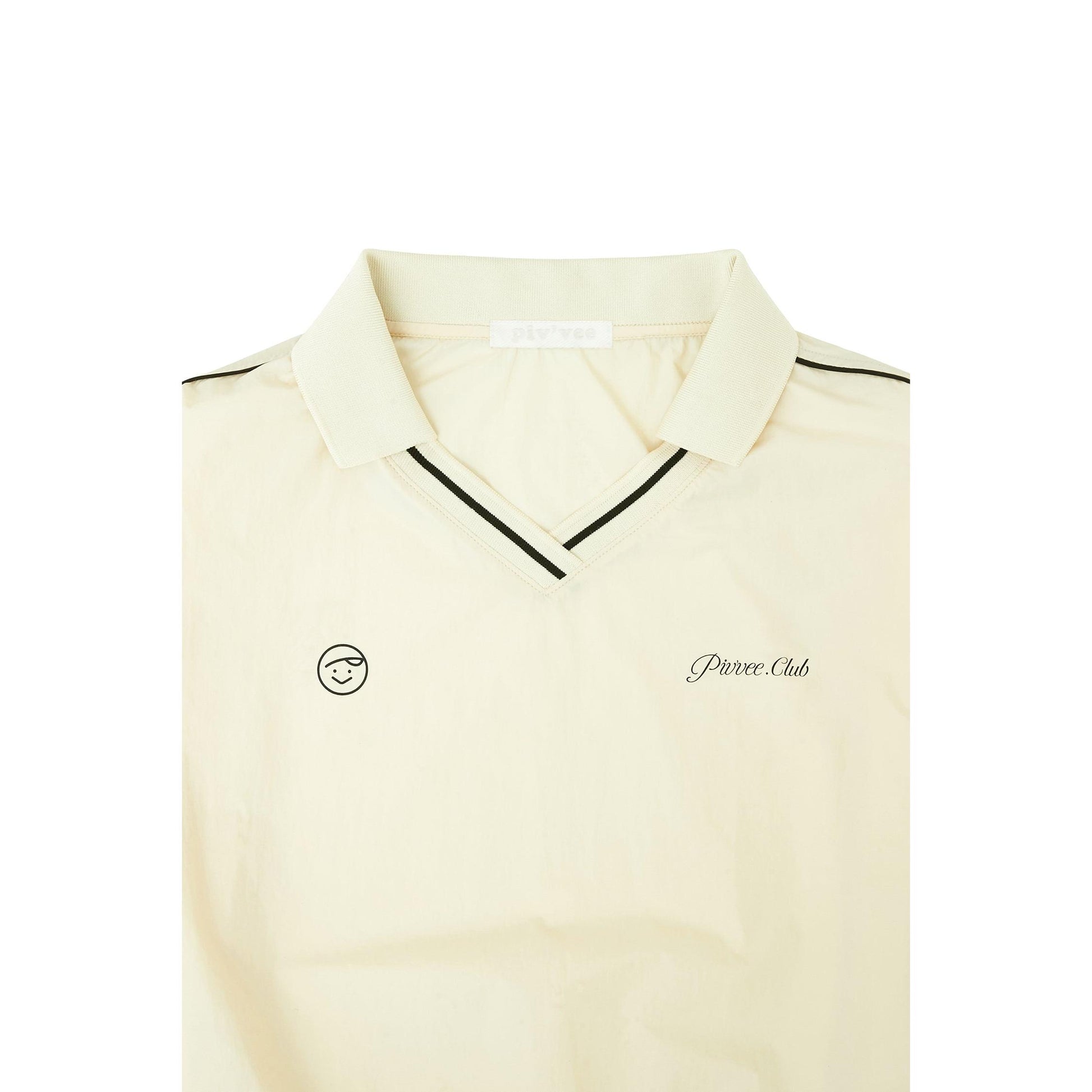 Piv'vee Club Piste Top in Cream with Black Trim and Embroidered Logo for Casual Wear